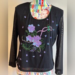 Floral Embroidered and Sequined Black Top by Ghole Paris